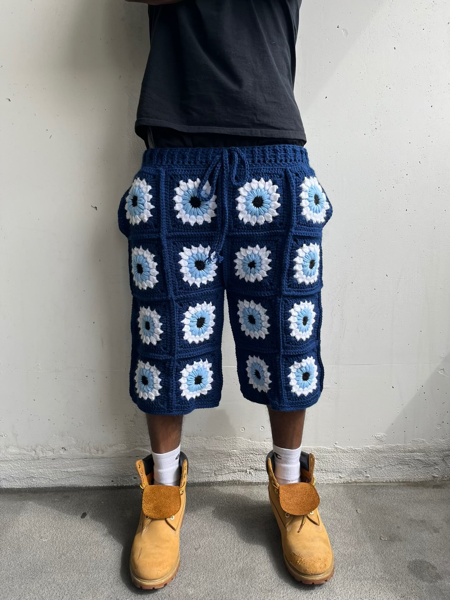 Evil Eye Navy Blue Crochet Shorts