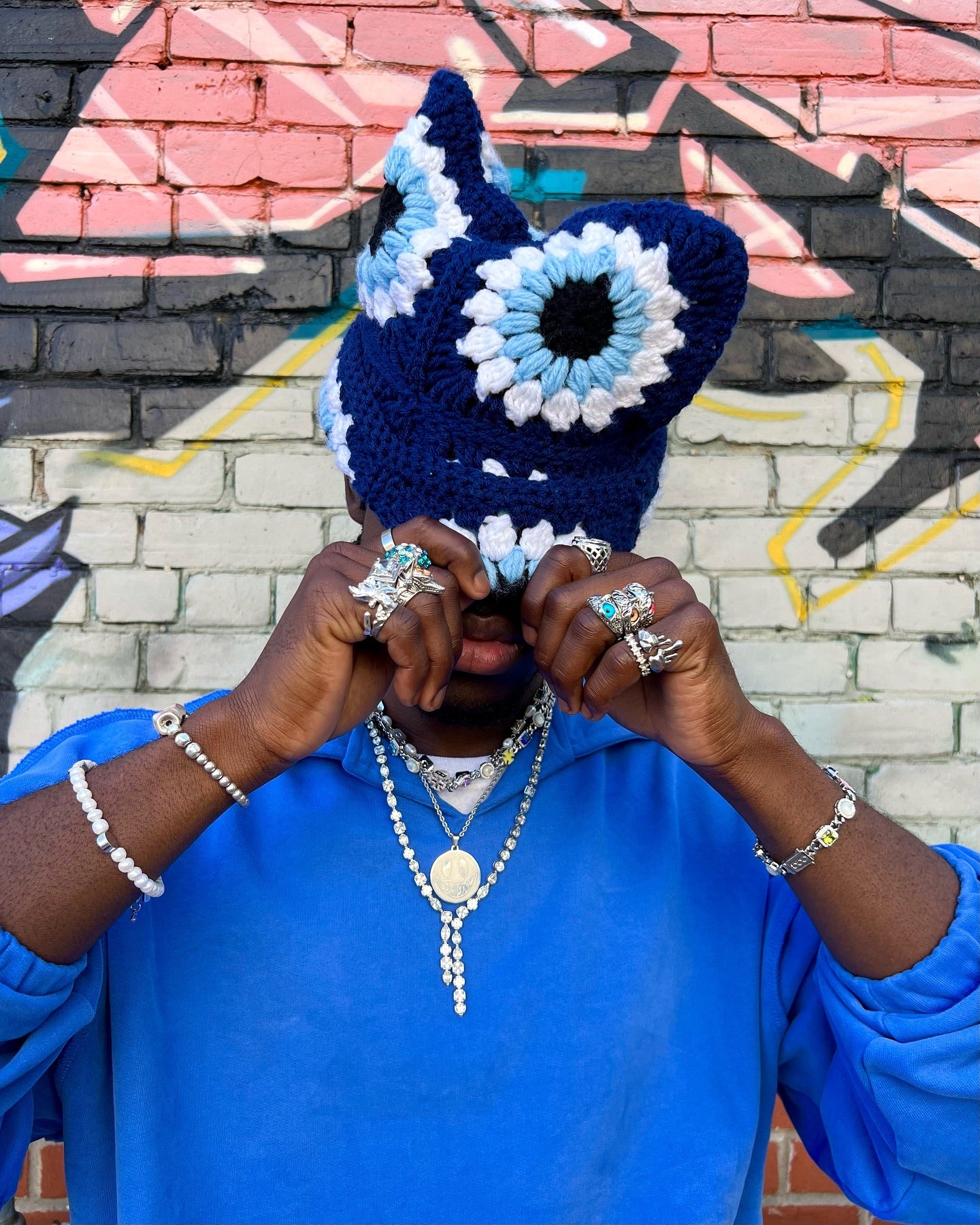 Navy Blue Evil Eye Hat