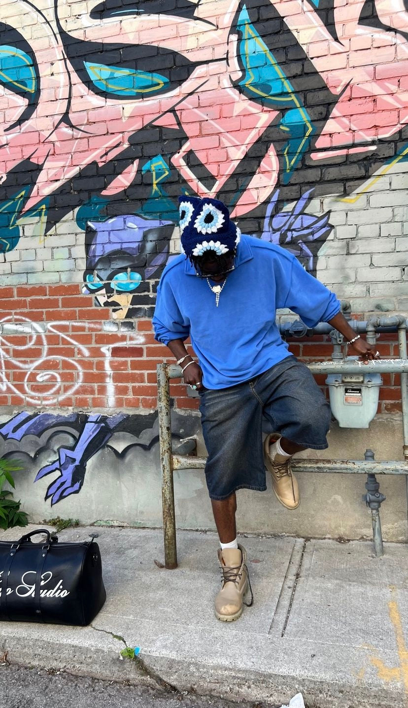 Navy Blue Evil Eye Hat