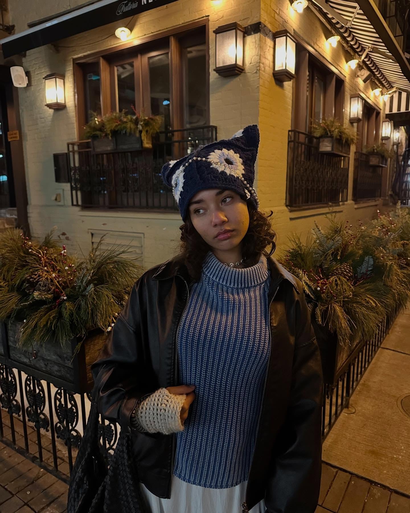 Navy Blue Evil Eye Hat