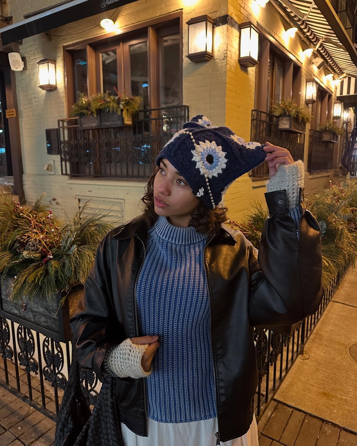 Navy Blue Evil Eye Hat